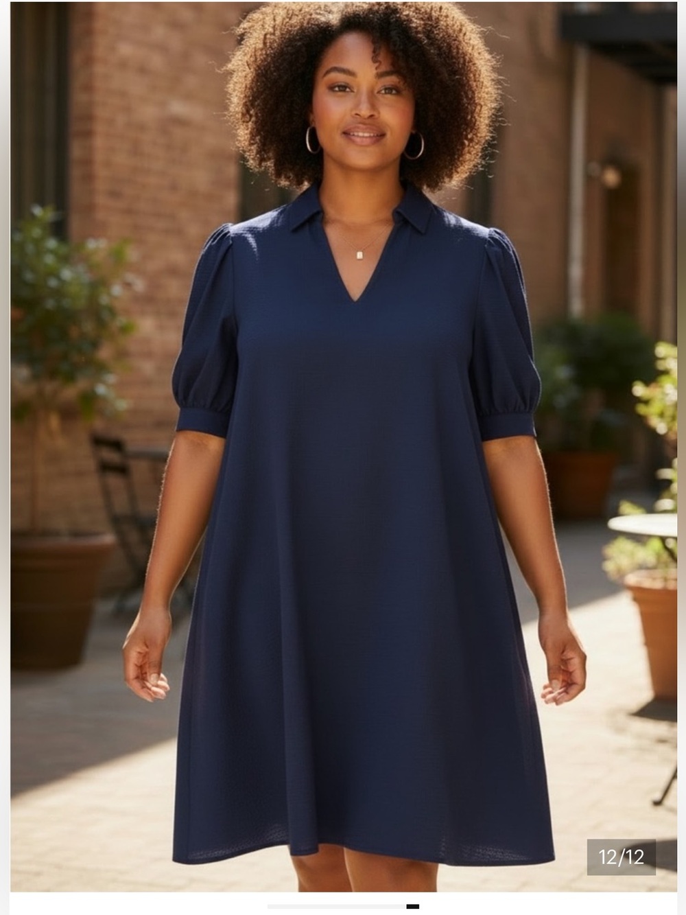 Southern Tide Blue A-Line Dress Puff Sleeve V-Neck Collared Pockets Knee XL